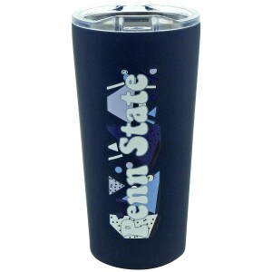 navy stainless steel tumbler with Penn State on top of 90s shapes
